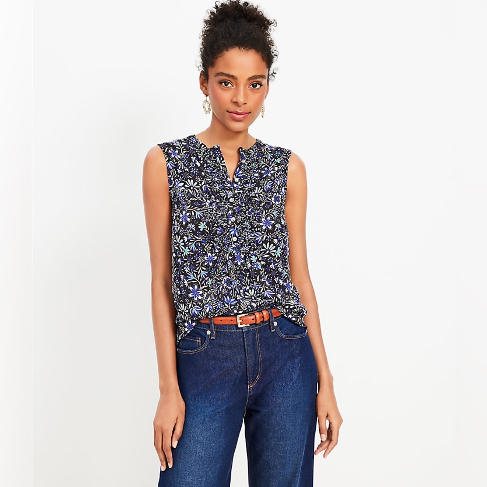 TAHARI blue paint blouse NR1-3